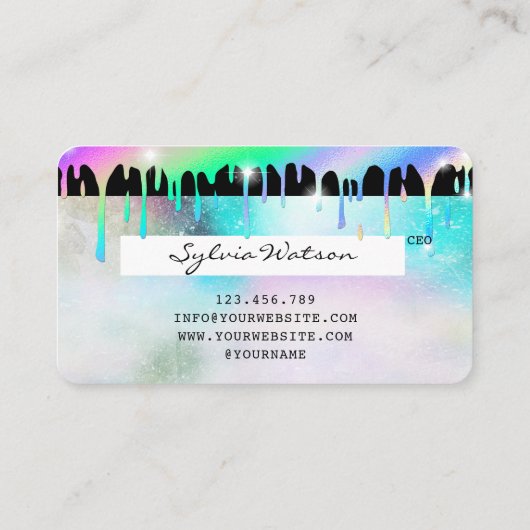 Holograph Unicorn Dripping Credit Kaart Lashes Visitekaartje (Achterkant)