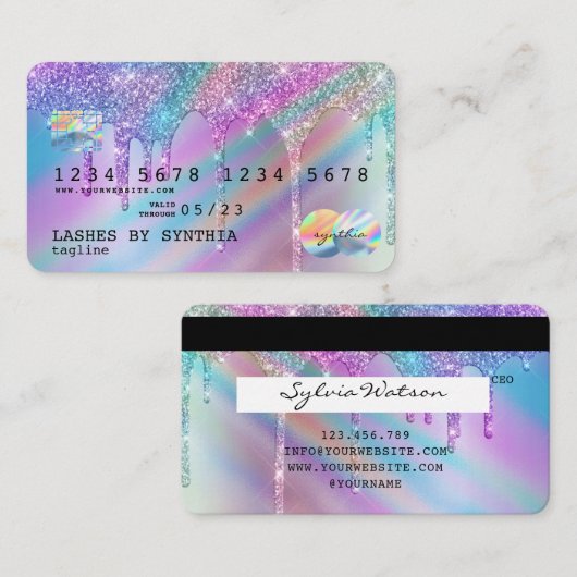 Holograph Unicorn Drips Modern Credit Kaart Style Visitekaartje (Voorkant / Achterkant)