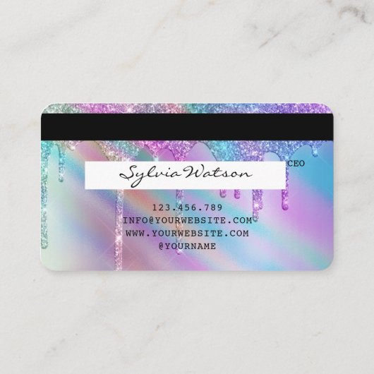 Holograph Unicorn Drips Modern Credit Kaart Style Visitekaartje (Achterkant)