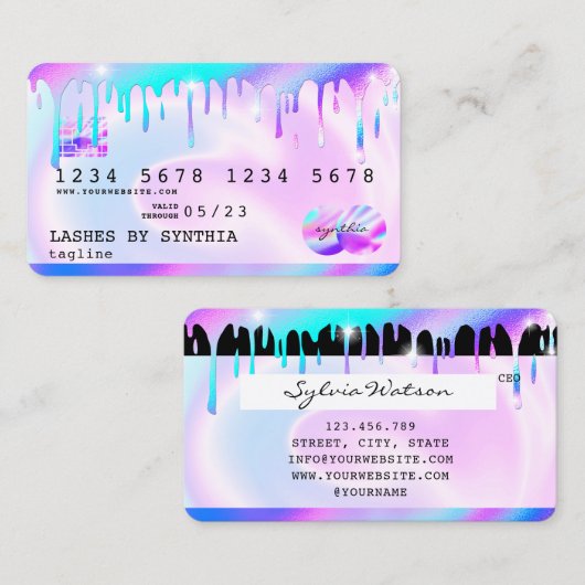 Holograph unicorn Drips Modern Credit Kaart Visitekaartje (Voorkant / Achterkant)