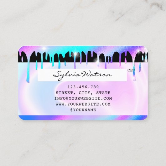 Holograph unicorn Drips Modern Credit Kaart Visitekaartje (Achterkant)