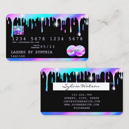 Holograph unicorn Drips Modern Credit Kaart Visitekaartje (Voorkant / Achterkant)