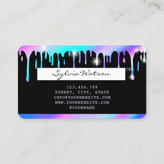 Holograph unicorn Drips Modern Credit Kaart Visitekaartje (Achterkant)