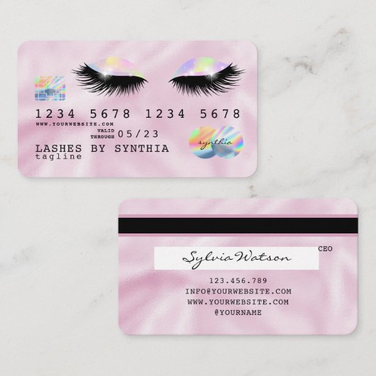 Holograph Unicorn Pink Credit Kaart wimpers Visitekaartje (Voorkant / Achterkant)