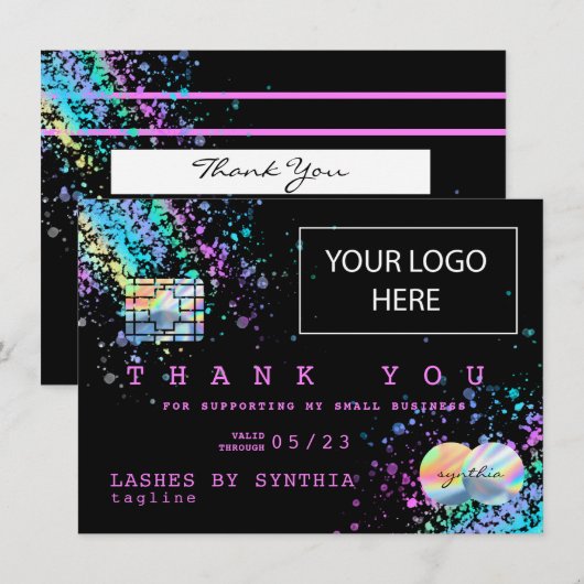 Holograph UnicornTHNK YOU Credit Kaart add logo (Voorkant / Achterkant)