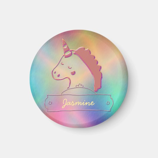 Holographic 3D Unicorn Custom Name Magneet (Voorkant)