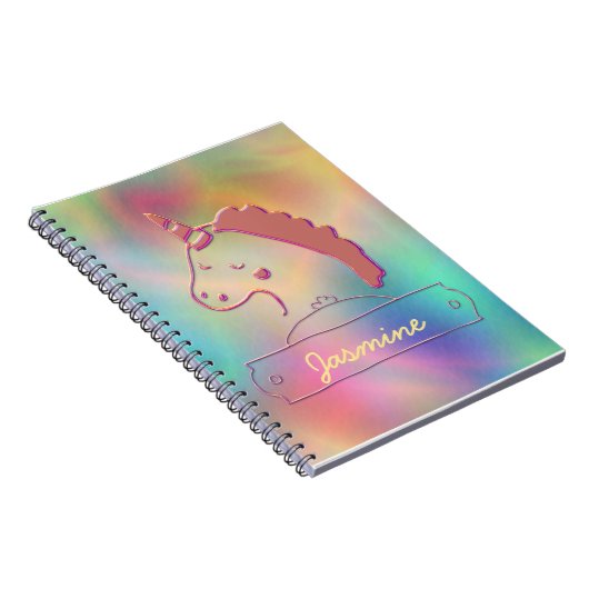 Holographic 3D Unicorn Custom Name Notitieboek (Rechterzijde)