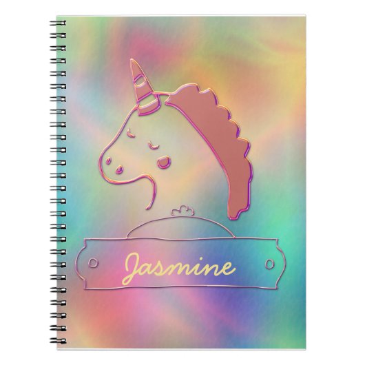Holographic 3D Unicorn Custom Name Notitieboek (Voorkant)