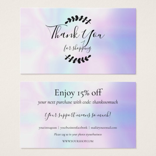 Holographic Bedankt voor de Kaart voor winkelkorti (Voorkant /achterkant)