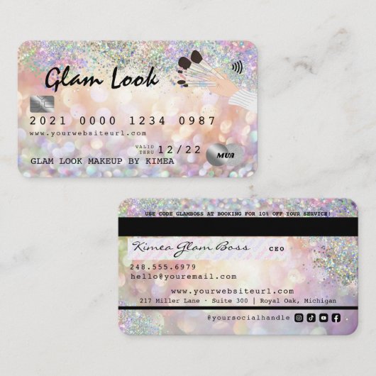 Holographic Bokeh Makeup Artist MUA-creditcard Visitekaartje (Voorkant / Achterkant)
