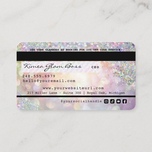 Holographic Bokeh Makeup Artist MUA-creditcard Visitekaartje (Achterkant)