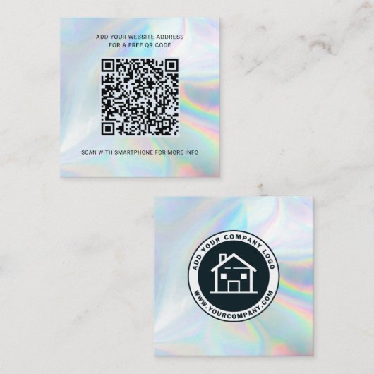 Holographic Business Logo Realtor QR Code toevoege Vierkante Visitekaartje (Voorkant / Achterkant)