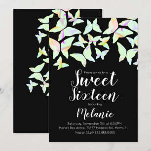 Holographic Butterflies Colorful Sweet Sixteen Kaart