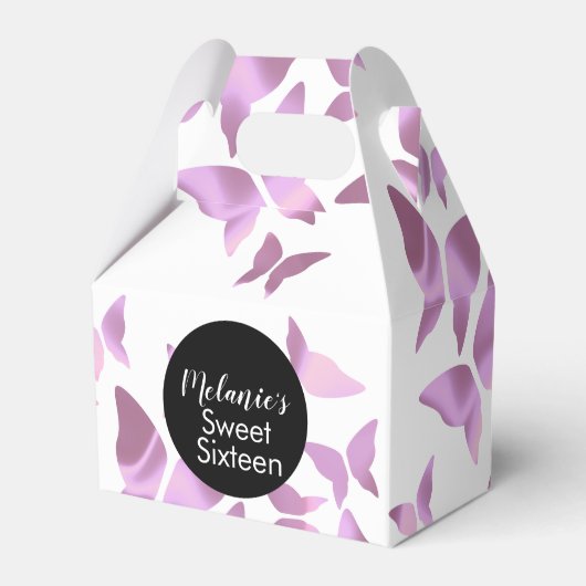 Holographic Butterflies roze Sweet Sixteen Bedankdoosjes (Voorkant Zijde)