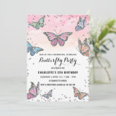 Holographic Butterfly Birthday Invitation Kaart (Staand voorkant)