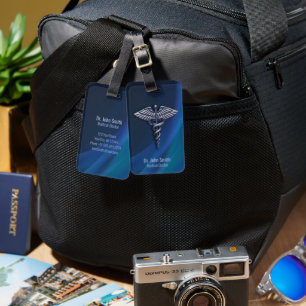 Holographic Chrome Dark 3D Caduceus Medical Bagagelabel