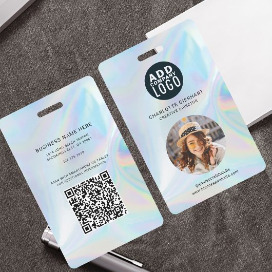 Holographic Company Logo QR Code Employee Badge