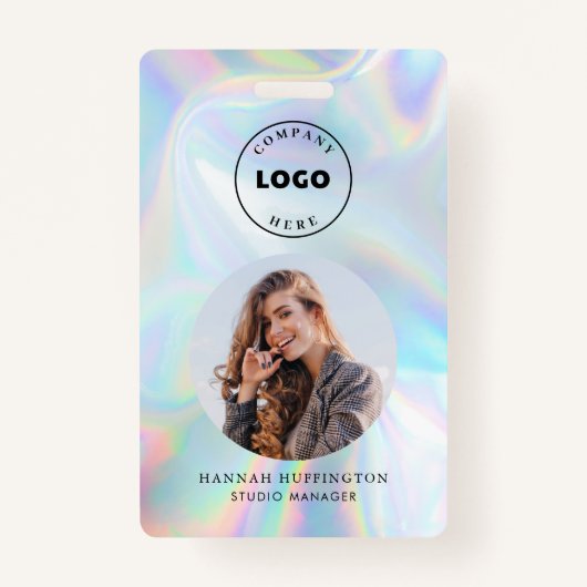 Holographic Company QR Code Logo Employee Photo ID Badge (Voorkant)