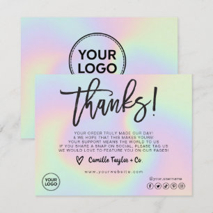 Holographic Custom Logo Package Insert & Customer Bedankkaart