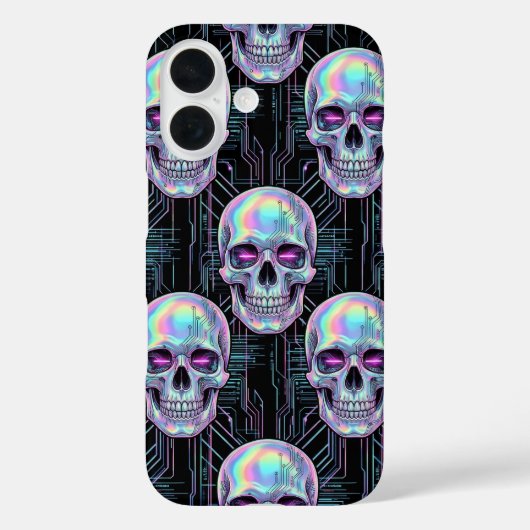 Holographic Cyber Skull Circuit Pattern Phone Case (Achterkant)