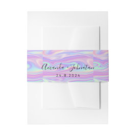Holographic Delicate Name Date Wedding Minimal Uitnodigingen Wikkel