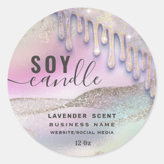 Holographic Drives glittery script soy candle labe Ronde Sticker (Voorkant)