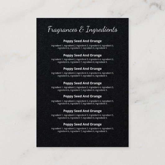 Holographic Drives Soap Fragrance Ingredients Visitekaartje (Achterkant)