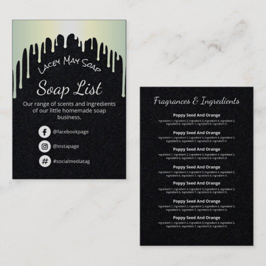 Holographic Drives Soap Fragrance Ingredients Visitekaartje (Voorkant / Achterkant)