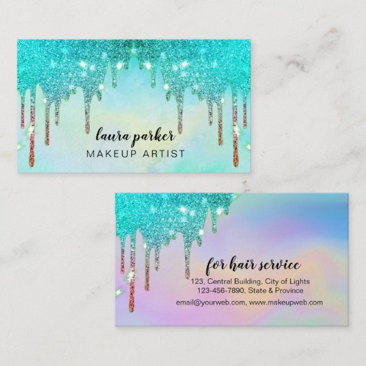 Holographic Driving Blauwgroen Makeup Hair Stylist Visitekaartje (Voorkant / Achterkant)