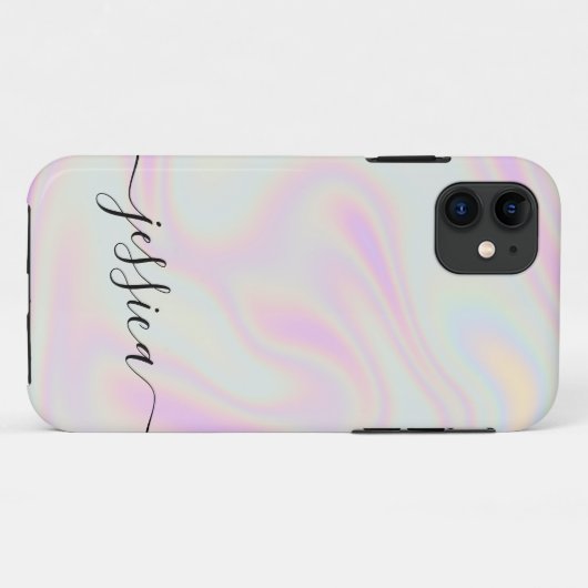 Holographic Elegant Script Name Case-Mate iPhone Case (Achterkant (horizontaal))