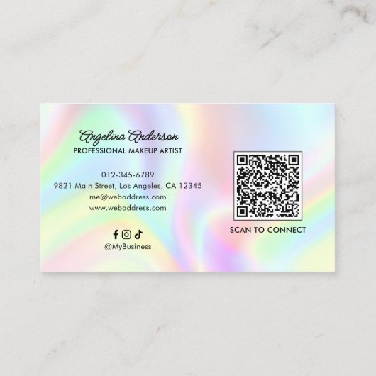 Holographic Elegant Script QR Code Social Media Visitekaartje (Achterkant)