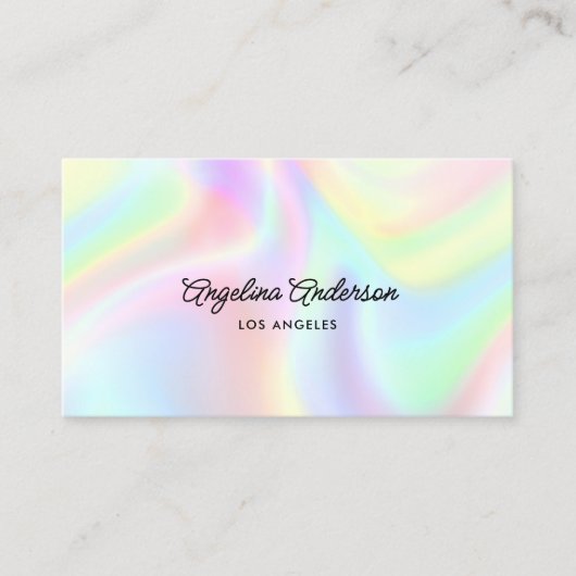 Holographic Elegant Script QR Code Social Media Visitekaartje (Voorkant)