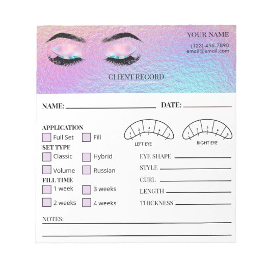 Holographic Eyelash Client Record Form Notitieblok (Voorkant)