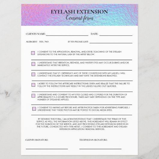 Holographic Eyelash Consent form Flyer (Voorkant)