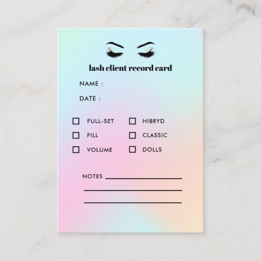 Holographic Eyelash Extension Client Consultation Visitekaartje (Voorkant)
