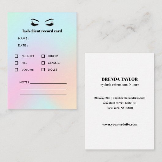Holographic Eyelash Extension Client Consultation Visitekaartje (Voorkant / Achterkant)