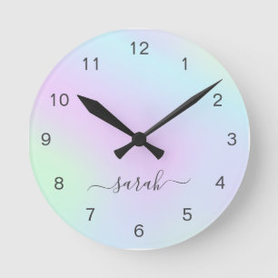 Holographic Girly Modern Elegant Script Name Ronde Klok