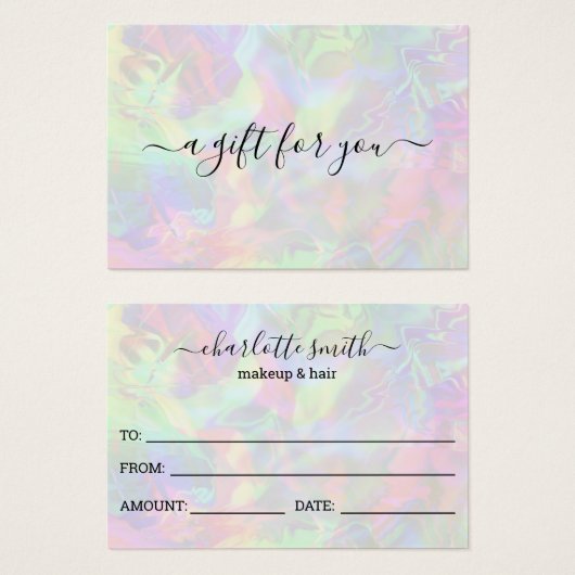 Holographic Girly Trendy Business Gift Certificate Visitekaartje (Voorkant /achterkant)