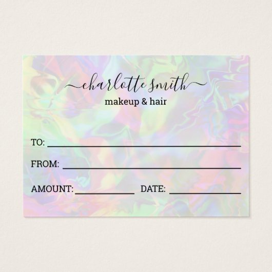 Holographic Girly Trendy Business Gift Certificate Visitekaartje (Achterkant)