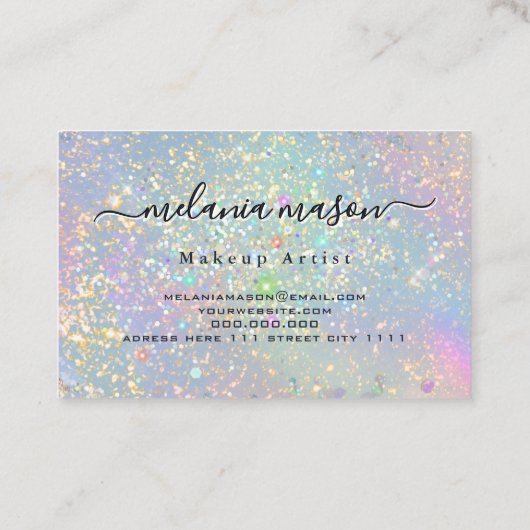 Holographic Glam Glitter Elegant Sparkles Beauty Afsprakenkaartje (Achterkant)