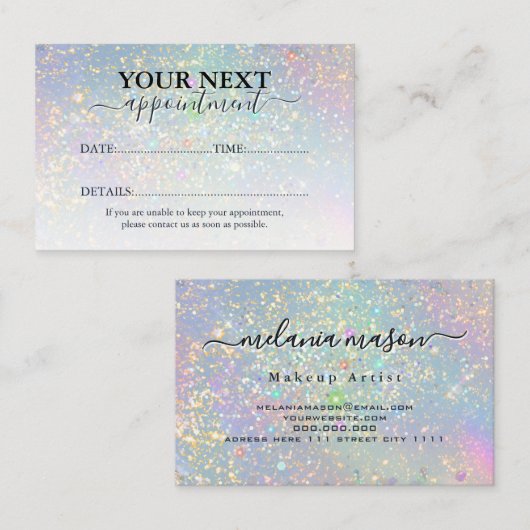 Holographic Glam Glitter Elegant Sparkles Beauty Afsprakenkaartje (Voorkant / Achterkant)