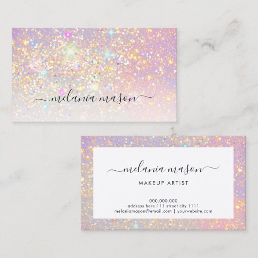 Holographic Glam Glitter Elegant Sparkles Girly Visitekaartje (Voorkant / Achterkant)