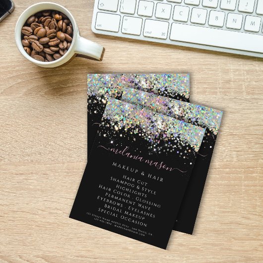Holographic Glitter Beauty Salon Black Elegant Flyer