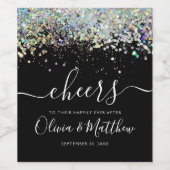 Holographic Glitter Cheers Toast Names Weddenschap Wijn Etiket (Enkel label)