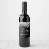 Holographic Glitter Cheers Toast Names Weddenschap Wijn Etiket (Voorkant)