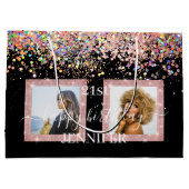 Holographic Glitter Custom Photo Birthday Black Groot Cadeauzakje (Achterkant)