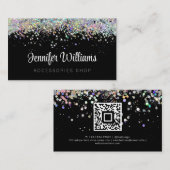 Holographic Glitter Custom Qr Code Black Visitekaartje (Voorkant / Achterkant)