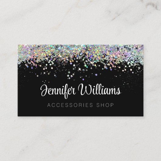 Holographic Glitter Custom Qr Code Black Visitekaartje (Voorkant)