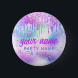 Holographic Glitter Drift Paarse partijnaam Favor Ronde Button 5,7 Cm<br><div class="desc">Eenvoudig deze leuke aangepaste holografische Glitter Drips Pastel Unicorn party Name tag button aanpassen met naam, beroep en zakelijke logo. Een kleurrijk, schattig bedrijfsontwerp in de baby iriserende kleuren van de regenboogpastelkleuren die volledig aanpasbaar zijn, elegante scriptcalligrafie en een professionele en heldere look. De holografische knoop van de naammarkering is...</div>