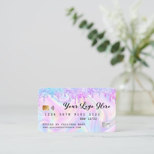 Holographic Glitter Drip VIP Loyalty Credit Style  Visitekaartje (Staand voorkant)